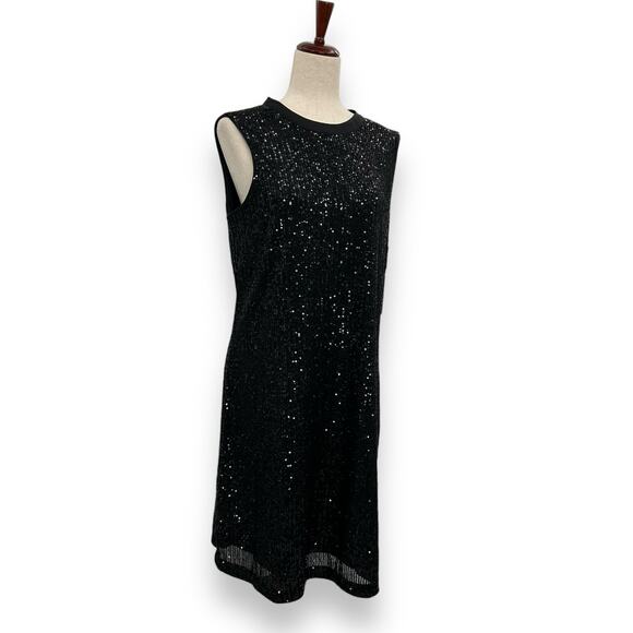 NEW Kensie Black Sequin Shift Dress Size 4 Satin Bow Tie Back Mini Cocktail LBD - Picture 2 of 11